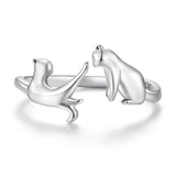 Sterling Silver Cute Cat Adjustable Ring for Women