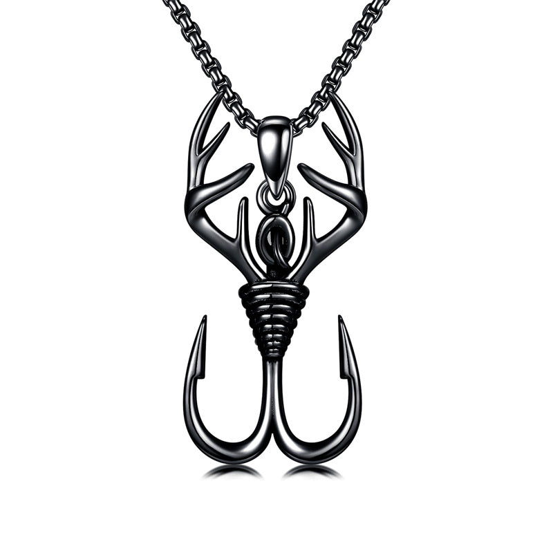 Sterling Silver Antler Pendant Necklace for Men