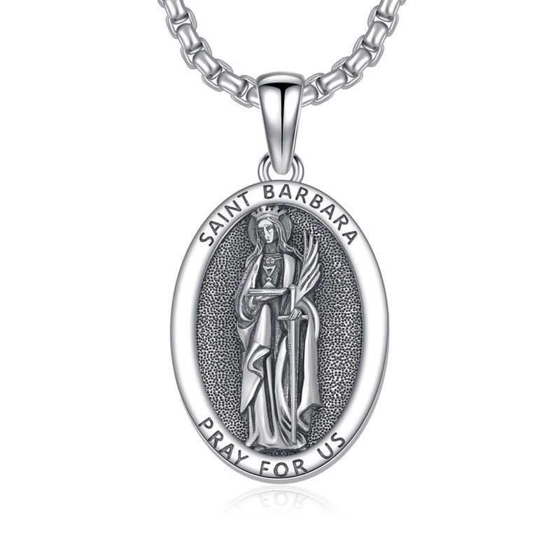 Sterling Silver Saint Barbara Goddess Amulet Pendant Necklace