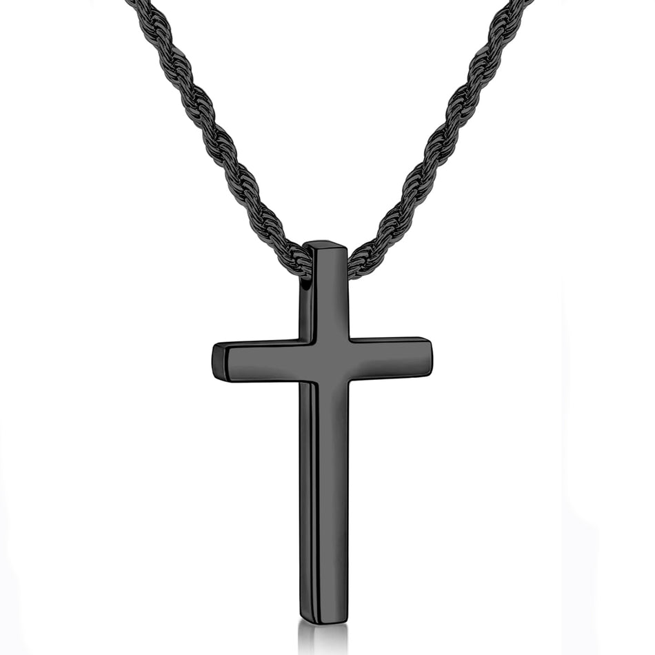 Sterling Silver Cross Pendant Necklace with Stainless Steel 2.0mm Rope Chain