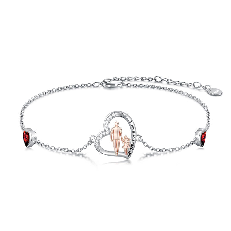 Sterling Silver 12 Birthstones Father Daughter Bracelet Gift for Daughter