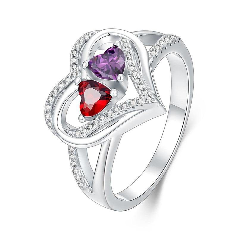 Sterling Silver Heart Birthstone Ring for Women