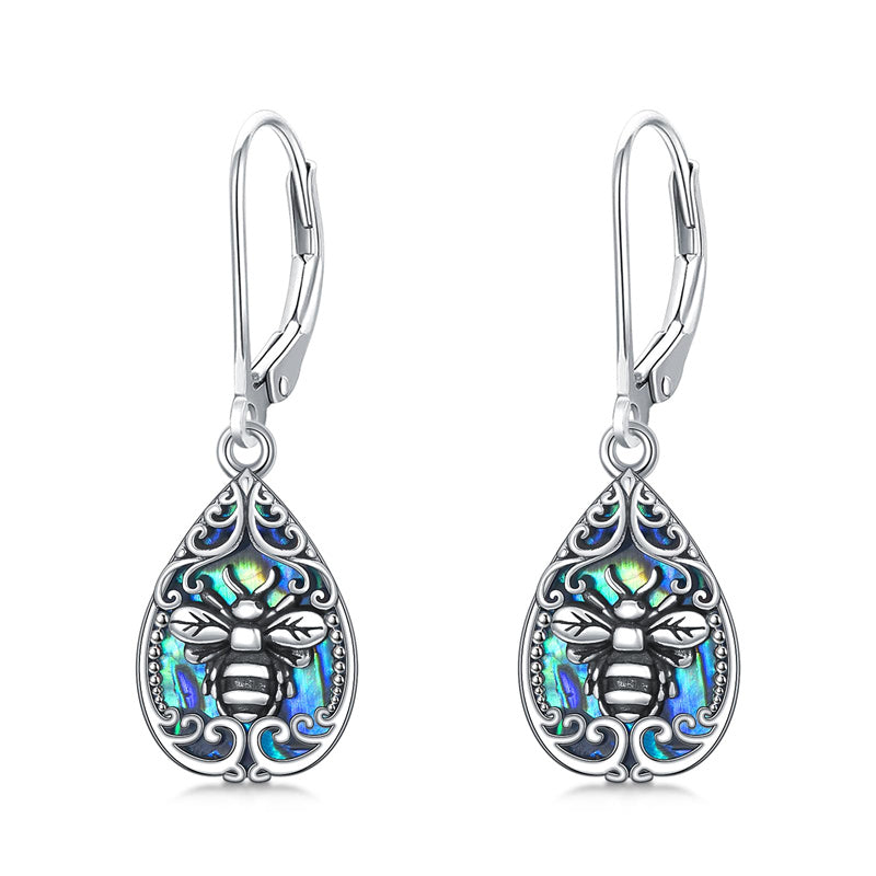 Sterling Silver Abalone Shell Filigree Dragonfly Butterfly Bee Hummingbird Leverback Earrings