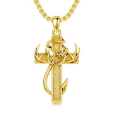 Sterling Silver Fish Hook Cross Pendant Necklace for Men