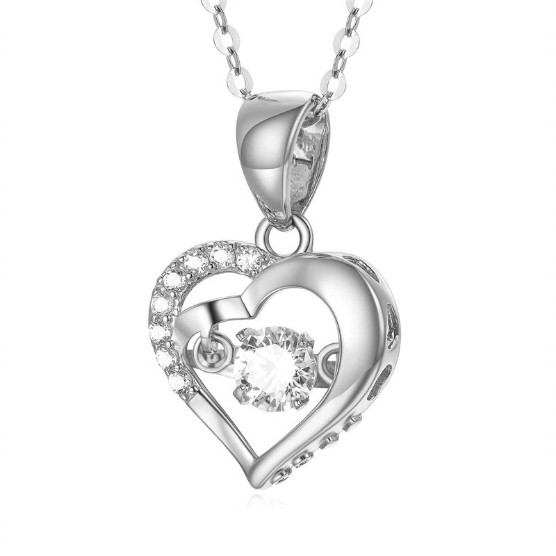 18K Gold Cubic Zirconia Double Love Heart Pendant Necklace