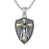 Sterling Silver Knights Templar & Cross Shield Pendant Necklace for Men