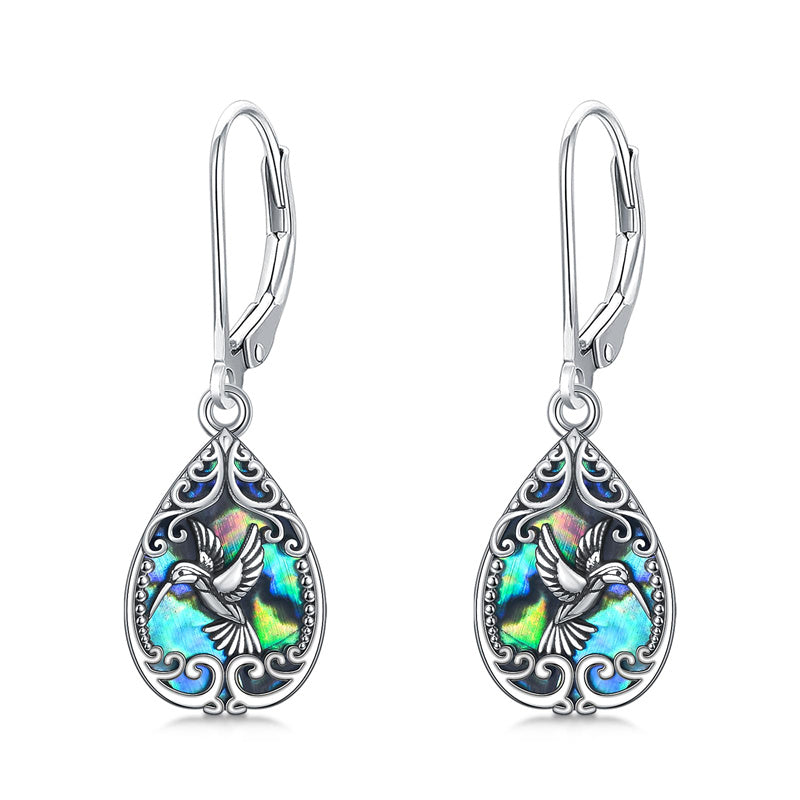 Sterling Silver Abalone Shell Filigree Dragonfly Butterfly Bee Hummingbird Leverback Earrings