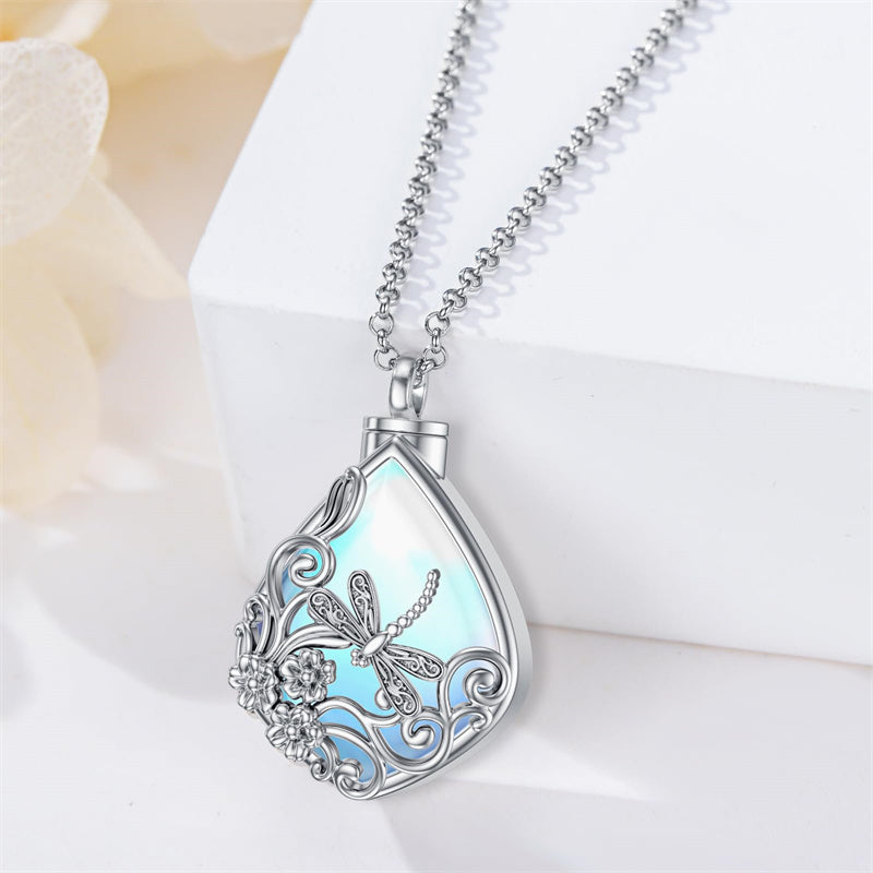 Sterling Silver Moonstone Dragonfly Urn Necklace for  Ashes