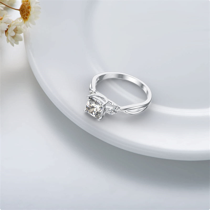Sterling Silver Personalized Engraved Moissanite Engagement Wedding Anniversary Ring