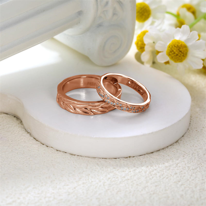 Sterling Silver 10K 14K 18K Gold Personalized Engraved Diamond Couples Rings Wedding Band Sets