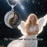 Sterling Silver Turquoise Obsidian Opal Tiger's Eye Yin Yang Angel Wings Pendant Necklace
