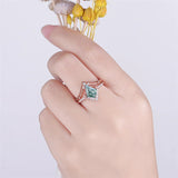 Sterling Silver 10K 14K 18K Gold  Personalized  Engraved Natural Moss Agate Engagement Bridal Wedding Ring Set