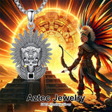Sterling Silver Mictlantecuhtli Quetzalcoatl Tezcatlipoca Skull Pendant Necklace Aztec Jewelry For Men