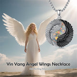 Sterling Silver Turquoise Obsidian Opal Tiger's Eye Yin Yang Angel Wings Pendant Necklace