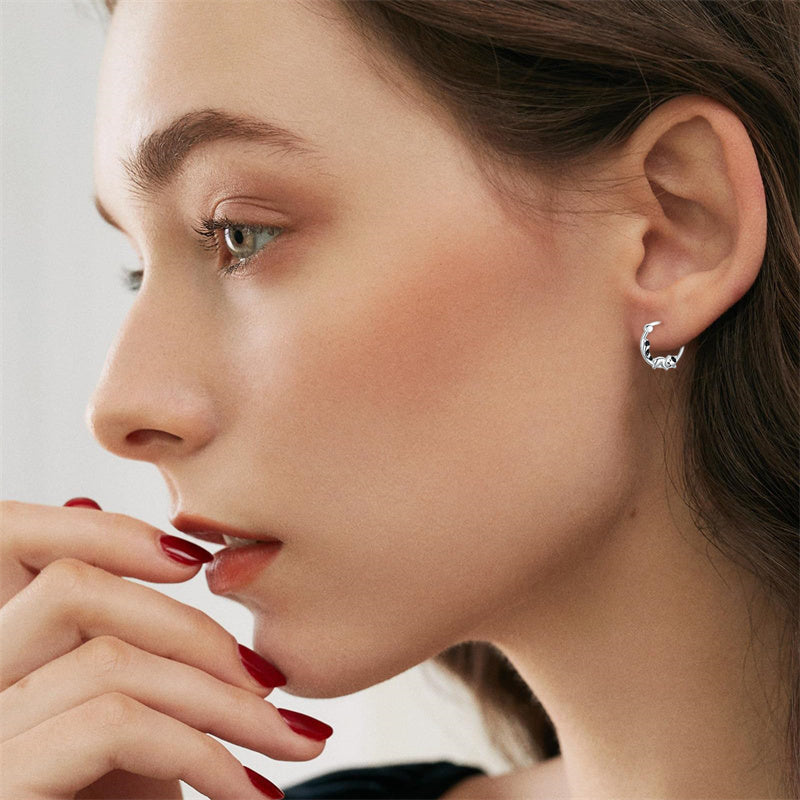 Sterling Silver Raccoon Cat Hoop Earrings