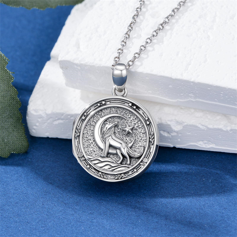 Sterling Silver Wolf Photo Locket Necklace