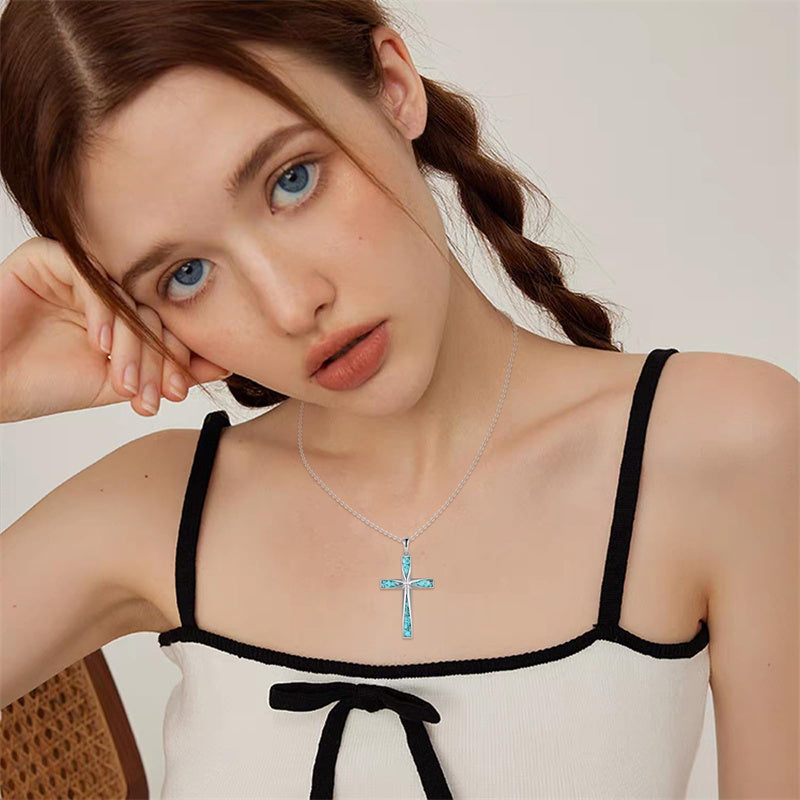 Sterling Silver Abalone Shell Turquoise Origami Cross Pendant Necklace