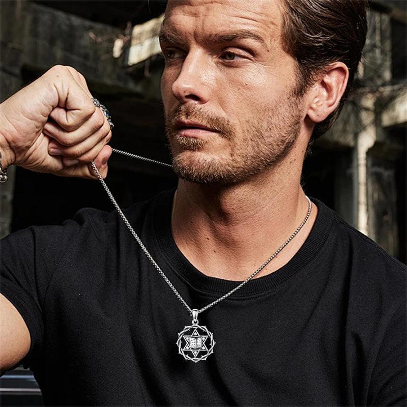 Sterling Silver Crown of Thorns Crucifix Cross Pendant Necklace for Men