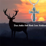 Sterling Silver Fish Hook Cross Pendant Necklace for Men
