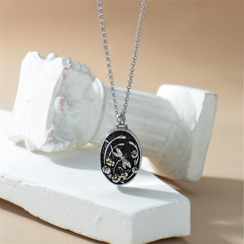 Sterling Silver Personalized Engraved Oval Dragonfly  Urn Necklace for Ashes
