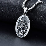 Sterling Silver Oval Round Medal St Michael Pendant Necklace