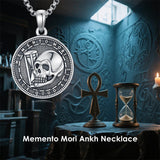 Sterling Silver Memento Mori Gothic Skull Amulet Pendant Necklace for Men