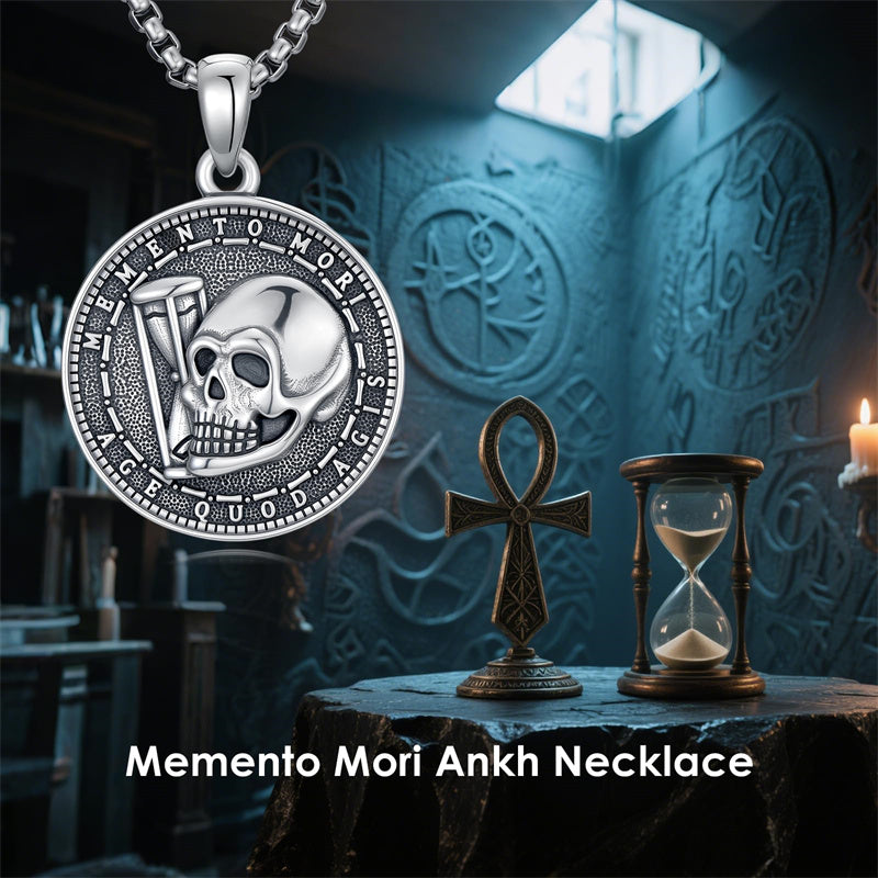 Sterling Silver Memento Mori Gothic Skull Amulet Pendant Necklace for Men