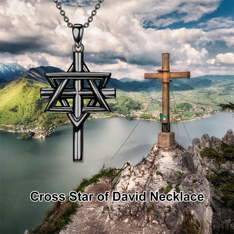 Sterling Silver Nial Cross David Pendant Necklace