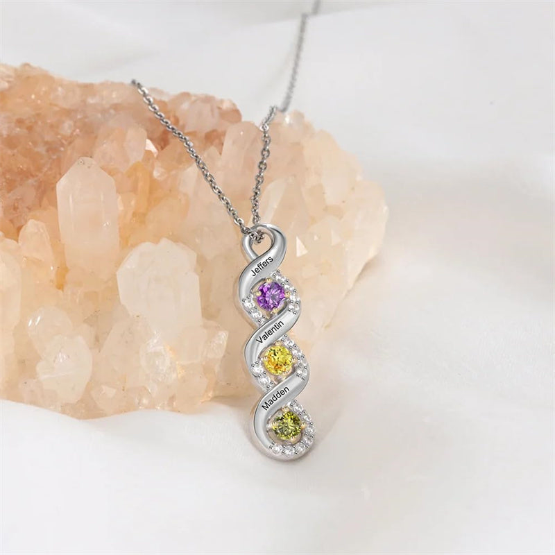 10K 14K 18K Gold Personalized Engraved &Birthstone Infinity Pendant Necklace