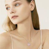 Sterling Silver Personalized Photo Blue Opal Luminous Stone Pink Opal Father Daughter Pendant Necklace