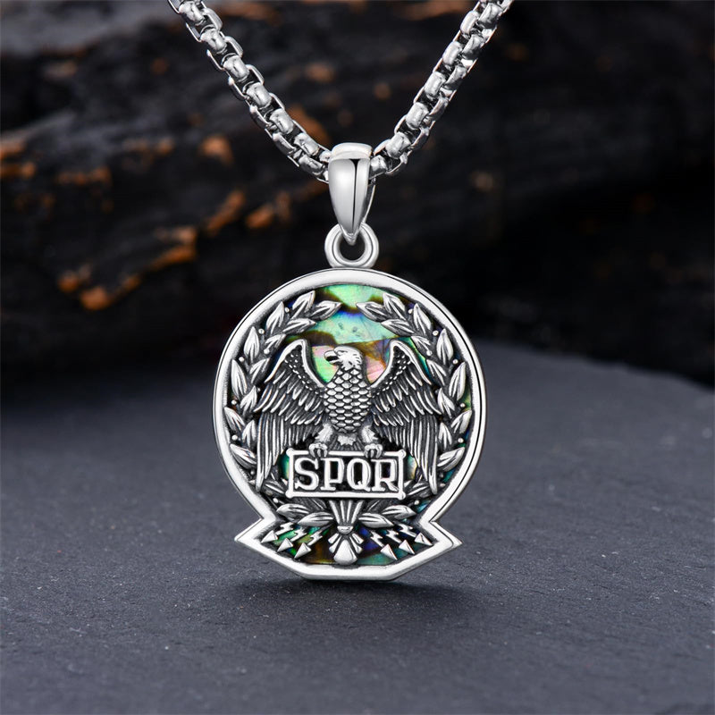 Sterling Silver Eagle SPQR Pendant Necklace for Men
