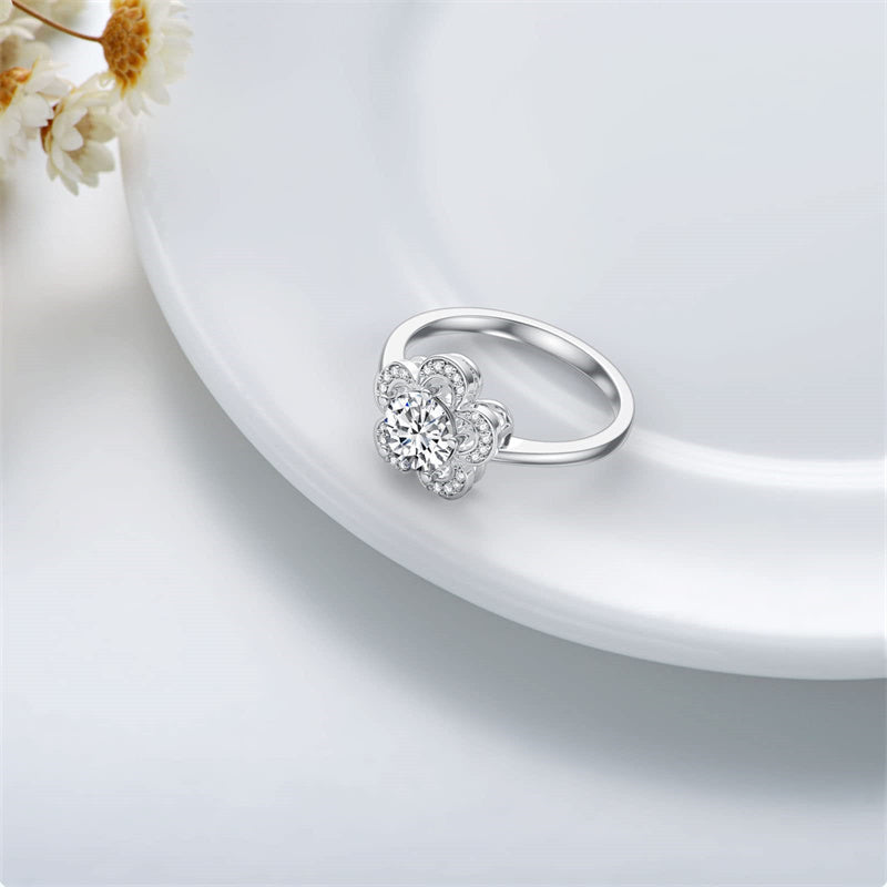 Sterling Silver Personalized Engraved Moissanite Engagement Wedding Anniversary Ring