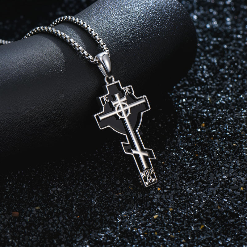 Sterling Silver Cross Christian Pendant Necklace for Men