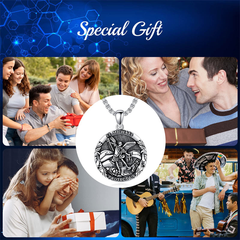 Sterling Silver St Michael Pendant Necklace