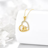 10K 14K 18K Gold Father Daughter Heart Pendant Necklace For Gift