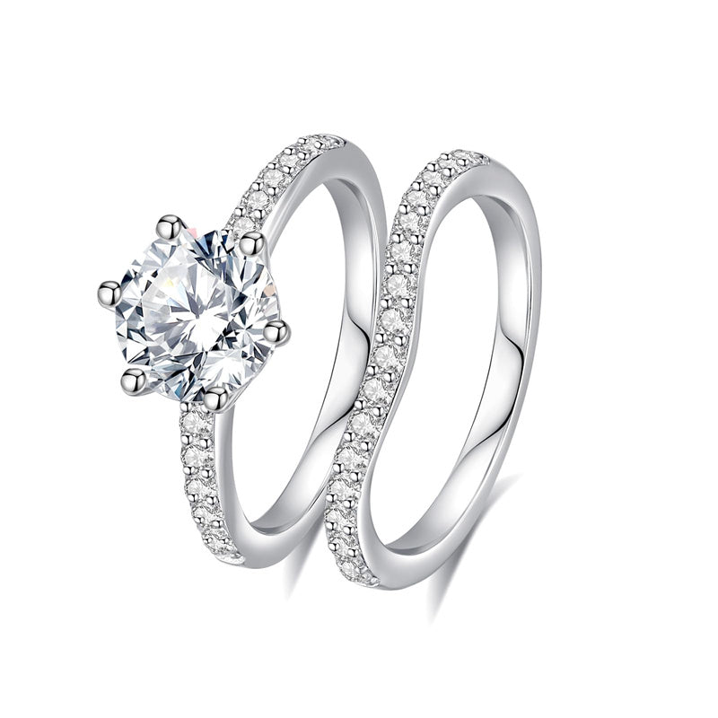 Sterling Silver Moissanite Wedding Ring Set for Women
