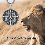 Sterling Silver Faith Bible Lion Pendant Necklace for Men