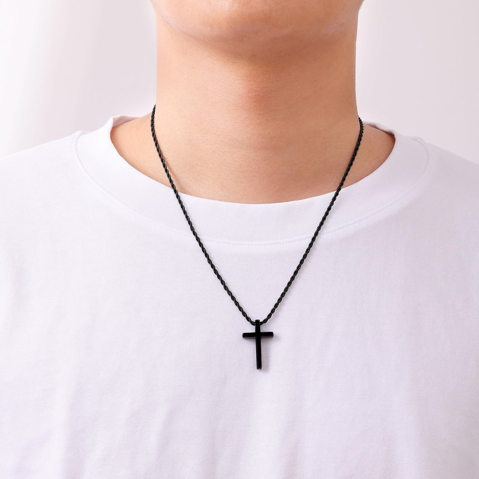 Sterling Silver Cross Pendant Necklace with Stainless Steel 2.0mm Rope Chain