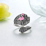 Sterling Silver Hummingbird Butterfly Bee Red Cardinal Pink Flamingo Adjustable Spoon Ring