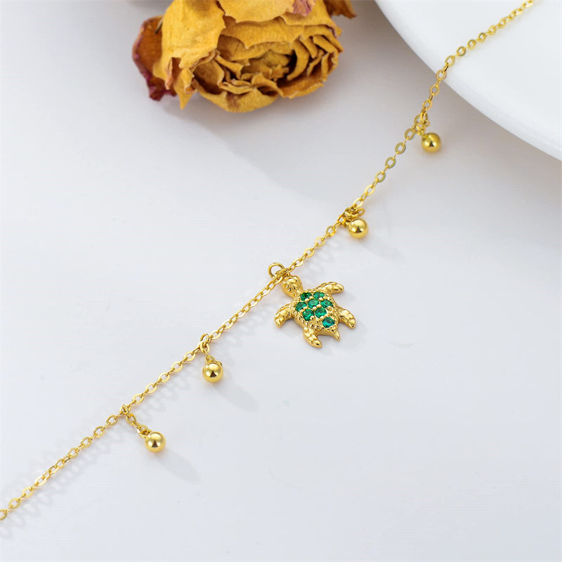 14K Gold Sea Turtle Single Layer Anklet