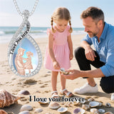 Sterling Silver Moonstone Father-Daughter Pendant Necklace Engraved with I Love You Forever