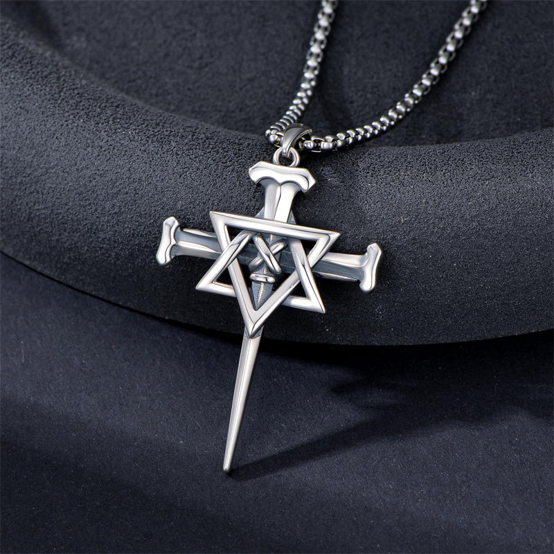 Sterling Silver Nial Cross David Pendant Necklace
