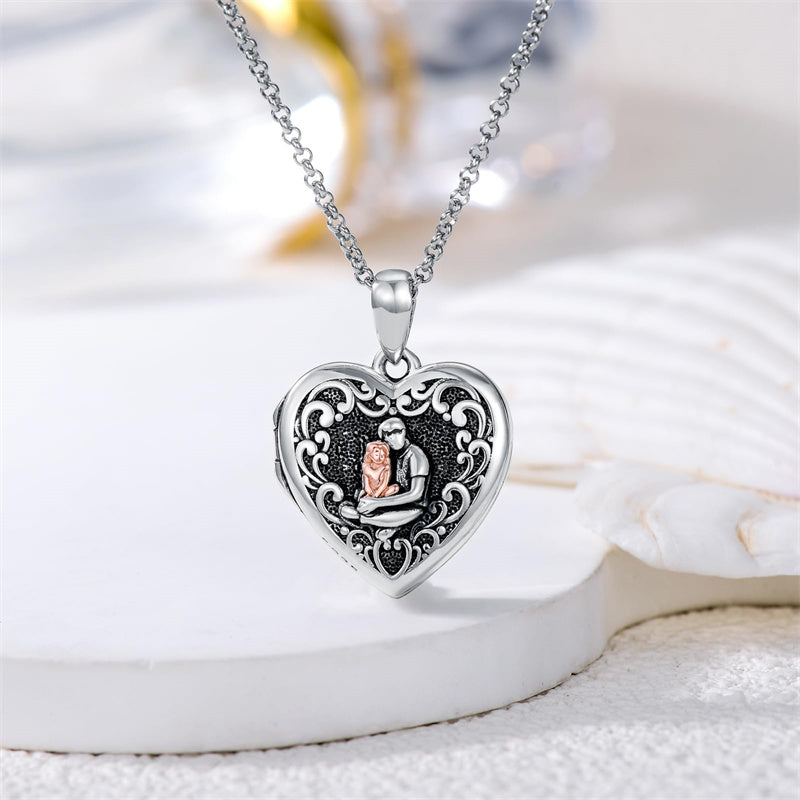 Sterling Silver Personalized Photo Abalone Shell Turquoise Malachite Father Daughter Pendant Necklace