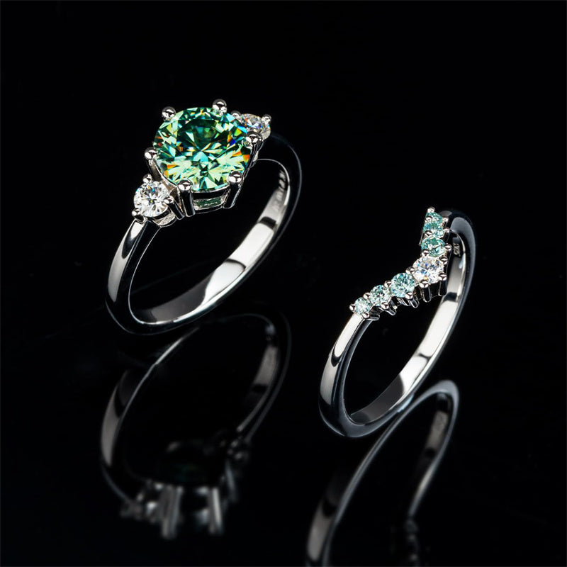 Sterling Silver Round Cut Moissanite Bridal Ring Sets