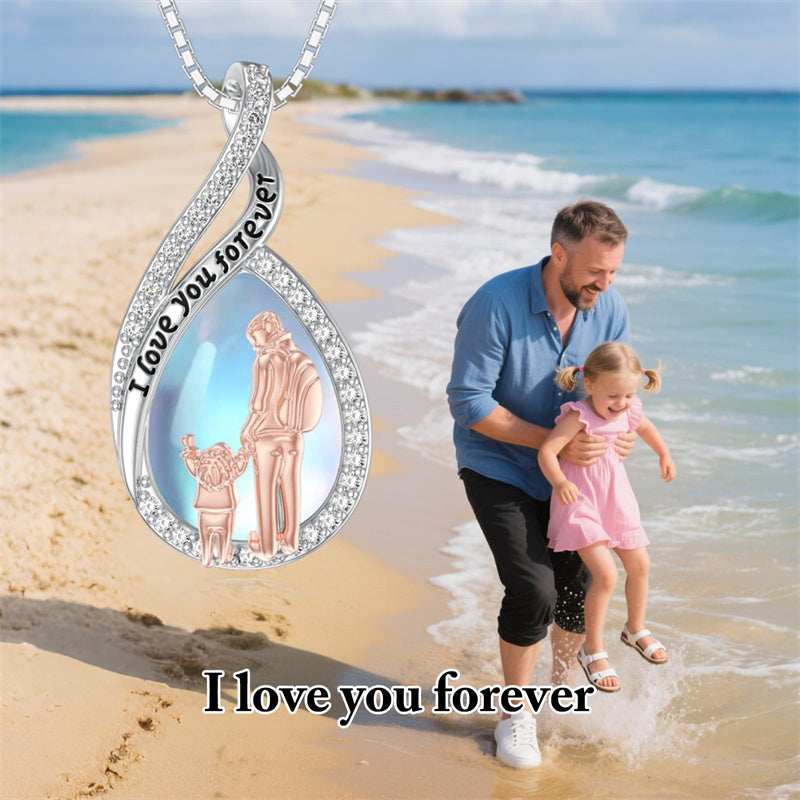 Sterling Silver Moonstone Father-Daughter Pendant Necklace Engraved with I Love You Forever