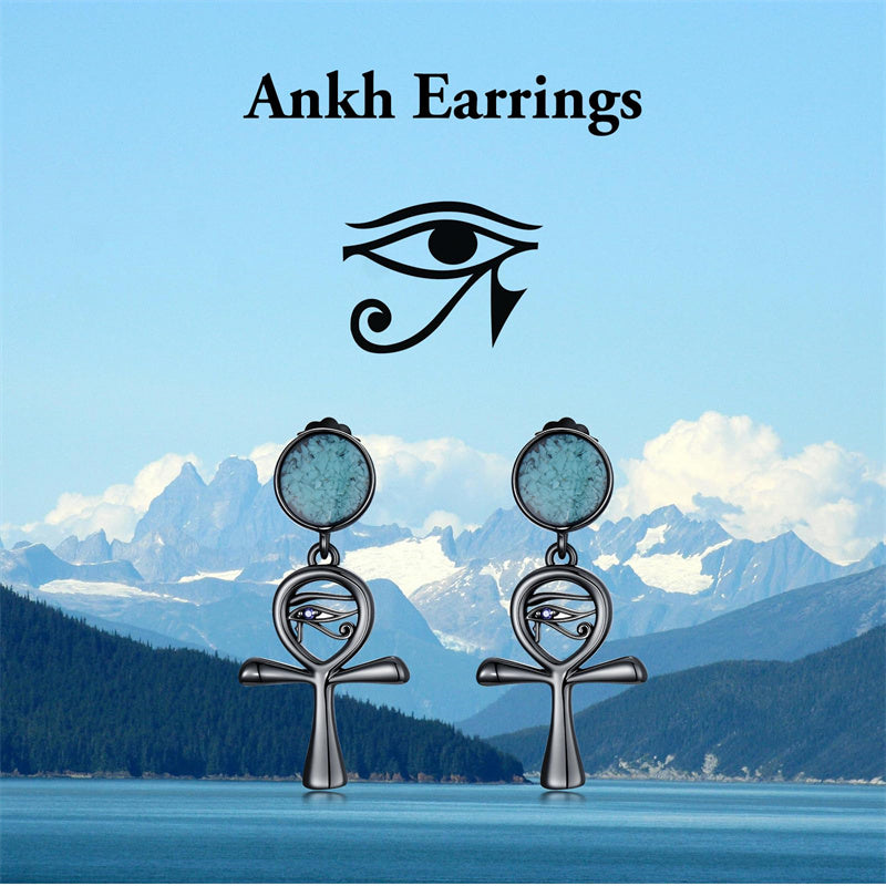 Sterling Silver Medieval Sword Dangle Cross Knives  Ankh Drop Earrings