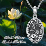 Sterling Silver Personalized Photo 12 Month Birth Flower Pendant Necklace