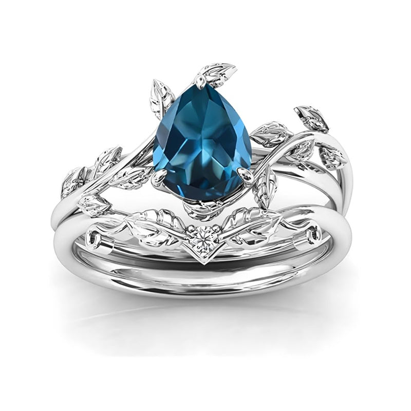 Sterling Silver 10K 14K 18K Gold 1ct Pear Shaped Gemstone Gemstone Engagement Ring Wedding Ring Sets