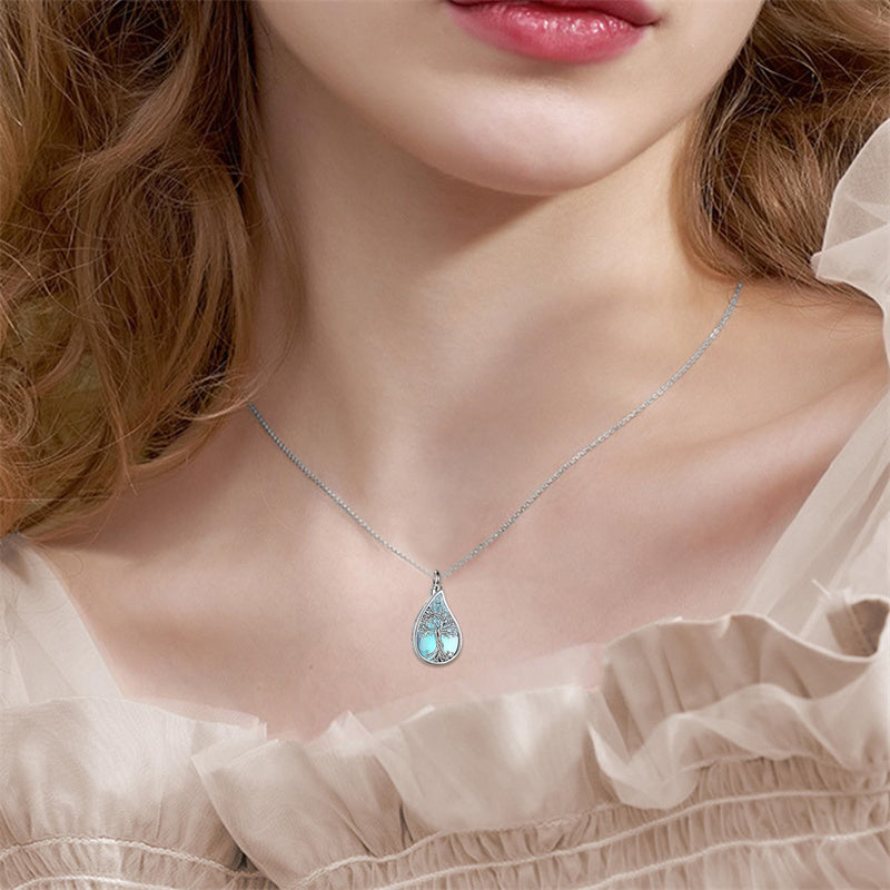 Sterling Silver Tree of Life Urn Necklaces Abalone Opal Shell Cremation Jewelry for Ashes