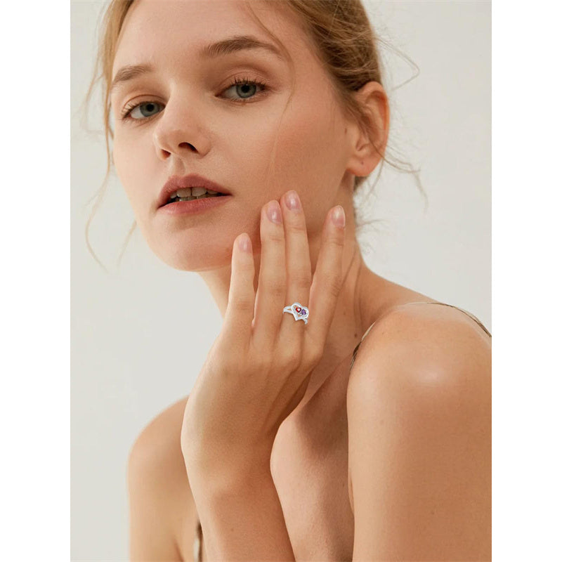 Sterling Silver Heart Birthstone Ring for Women